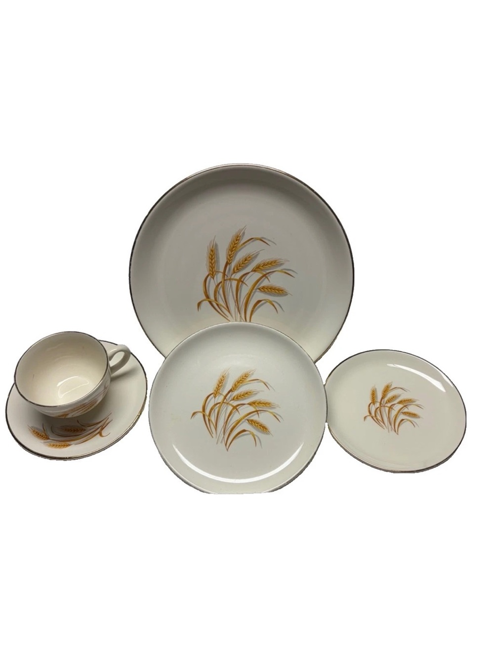 VTG 5 piece place setting Golden Wheat- 22K gold edge- 4 sets available